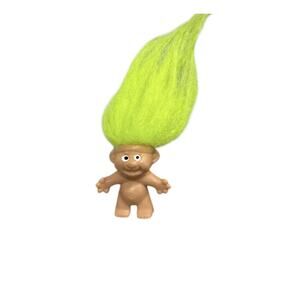 Vintage 1.5" Troll Doll Toy Pencil Topper Neon Green Hair Collectible